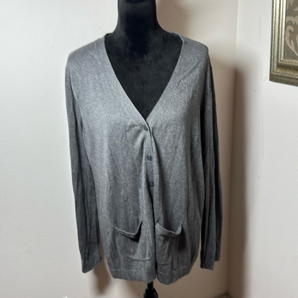 Talbots gray buttoned down long sleeves‎ cotton blend cardigan  sweater Sz L
